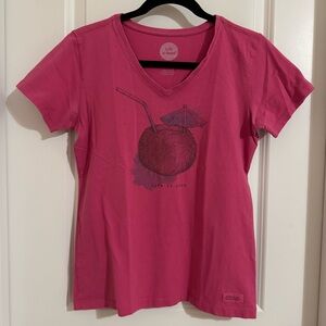 Life is Good Pink Graphic V-neck Classic Fit Tee, S